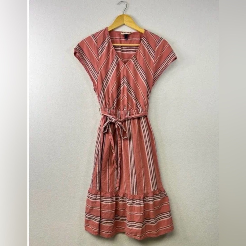 Universal Thread Rose-Mauve Striped V-Neck Maxi Dress with Self Tie Belt